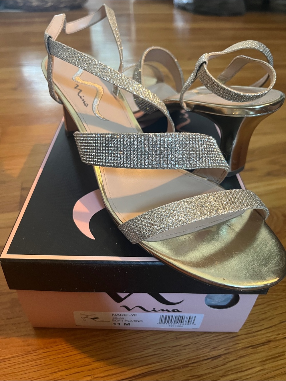 Nina Gold Glitter Strappy Heeled Sandals